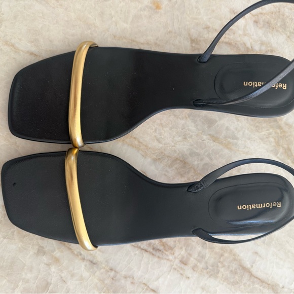 Reformation Samantha Black and Gold Women's Heels - Picture 6 of 7
